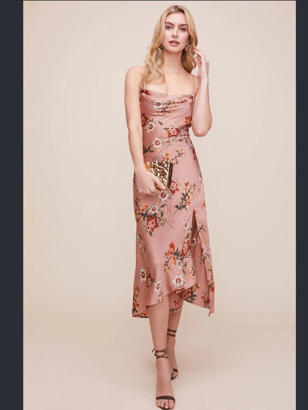 Astr Floral Slip Midi Dress in Blush and Rust